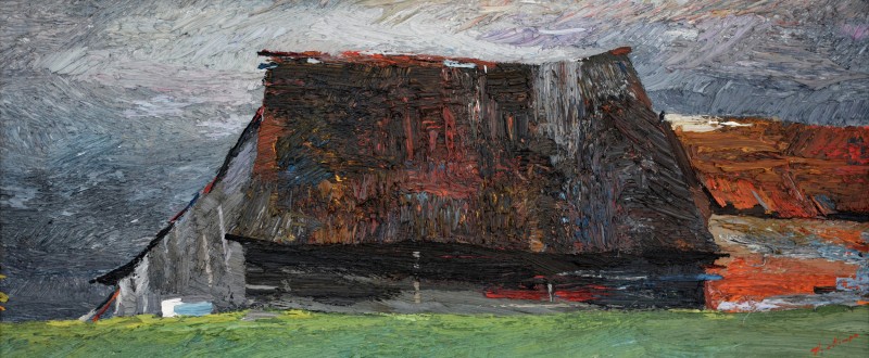 "Barns" by Anatol Ghimpu, 2016, 300x680mm, oil on canvas