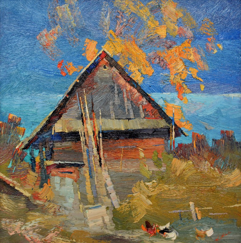 "Peisaj. Vilcovo" by Anatol Ghimpu, 2000, 520x520mm, ulei pe pânză