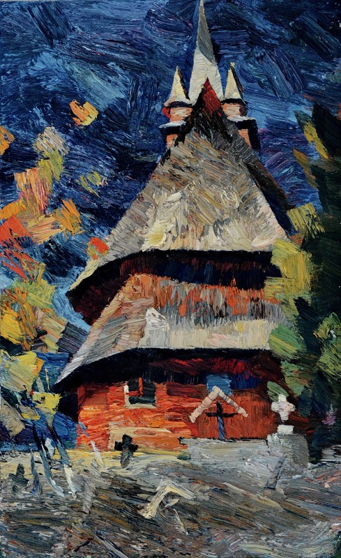 "Church. Maramureș" by Anatol Ghimpu, 2010, 680x420mm, oil on canvas