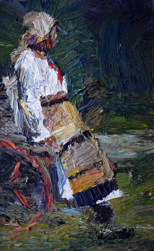 "Studiu. Figură. Oxentea" by Ion Golubei, 2016, 250x400mm, ulei pe pânză