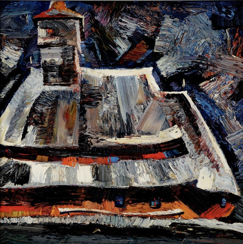 "Biserică. Maramureș" by Anatol Ghimpu, 2011, 520x520mm, ulei pe pânză