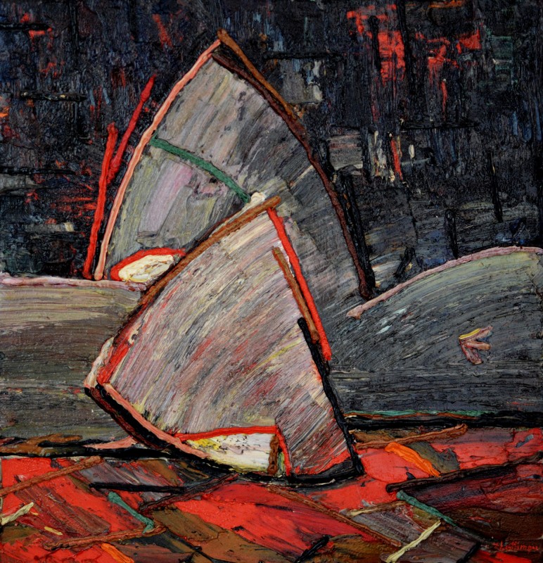 "Запах ёжика. Ночь (The smell of a hedgehog. Night)" by Anatol Ghimpu, 1995, 450x440mm, oil on canvas