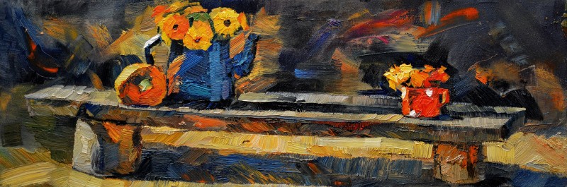 "Живопись. Пленэр. Продолжительный" by Алиса Бивол, 200x600mm, масло / холст
