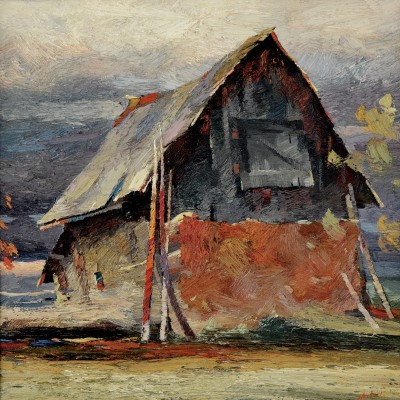 "Motiv. Maramureș" by Anatol Ghimpu, 2002, 680x680mm, ulei pe pânză