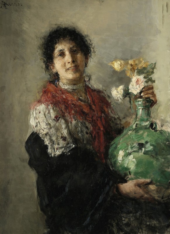 "Woman with a Green Vase" by Antonio Mancini, 1895, 88 cm x 63 cm, ulei pe pânză