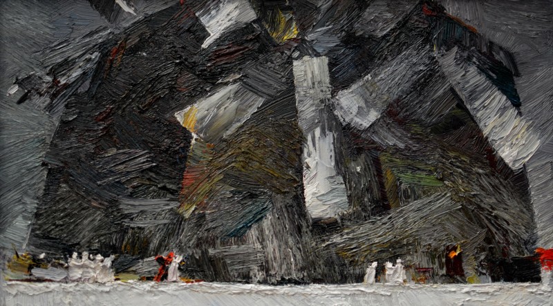 "Compoziție. Istorică" by Doina Mîndrean, 2017, 300x520mm, oil on canvas