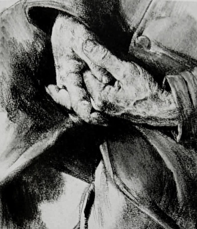 "Desen. Portret" by Adolf Menzel, creion pe hârtie