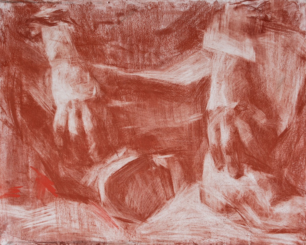 "Studiul mâinilor" by Nina Apostol, 2019, 400x500mm, sanghină pe hârtie