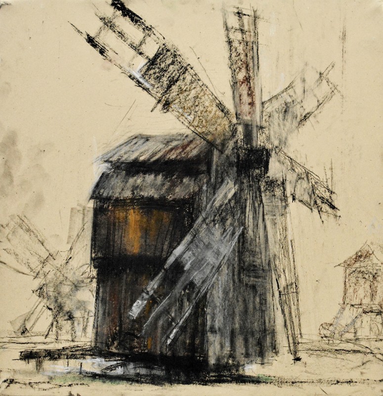 "Sibiu ASTRA" by Ion Golubei, 2015, 420x420mm, Russian sauce and sanguine on paper