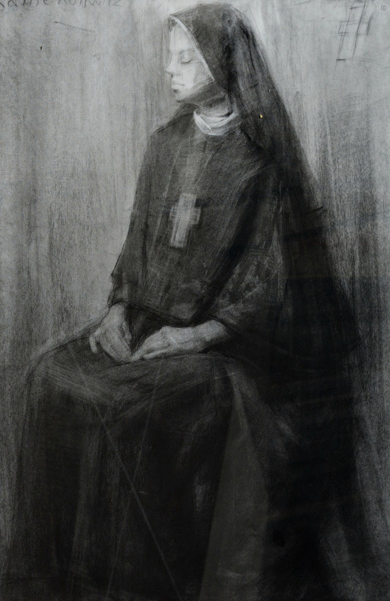 "Drawing. Figure. Long term" by Margareta Fustei, 700x450mm, coal on paper