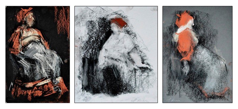 "Crochiuri. Figuri" by Иоан Постиcэ, 2015, 300x650mm, соус и пастель / бумага