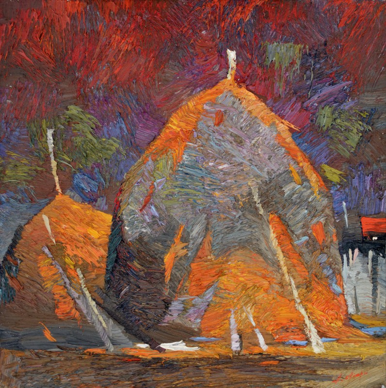 "Haystacks" by Anatol Ghimpu, 2011, 420x420mm, oil on canvas