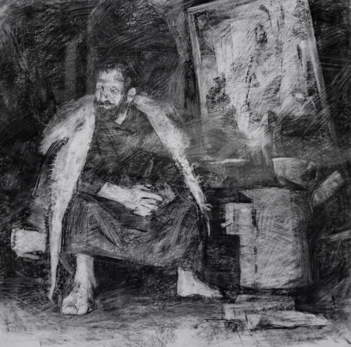 "Drawing. Figure" by Cezar Ciobanu, 400x400mm, Russian sauce on paper