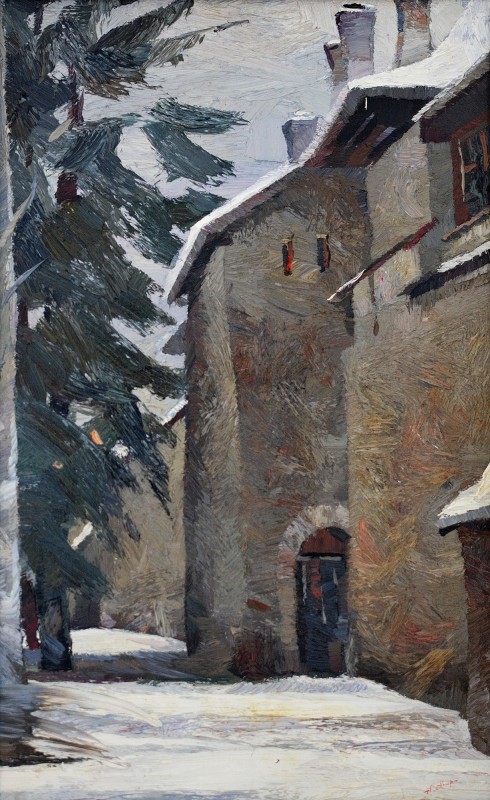 "Moldovița Monastery" by Anatol Ghimpu, 2003, 680x420mm, oil on canvas