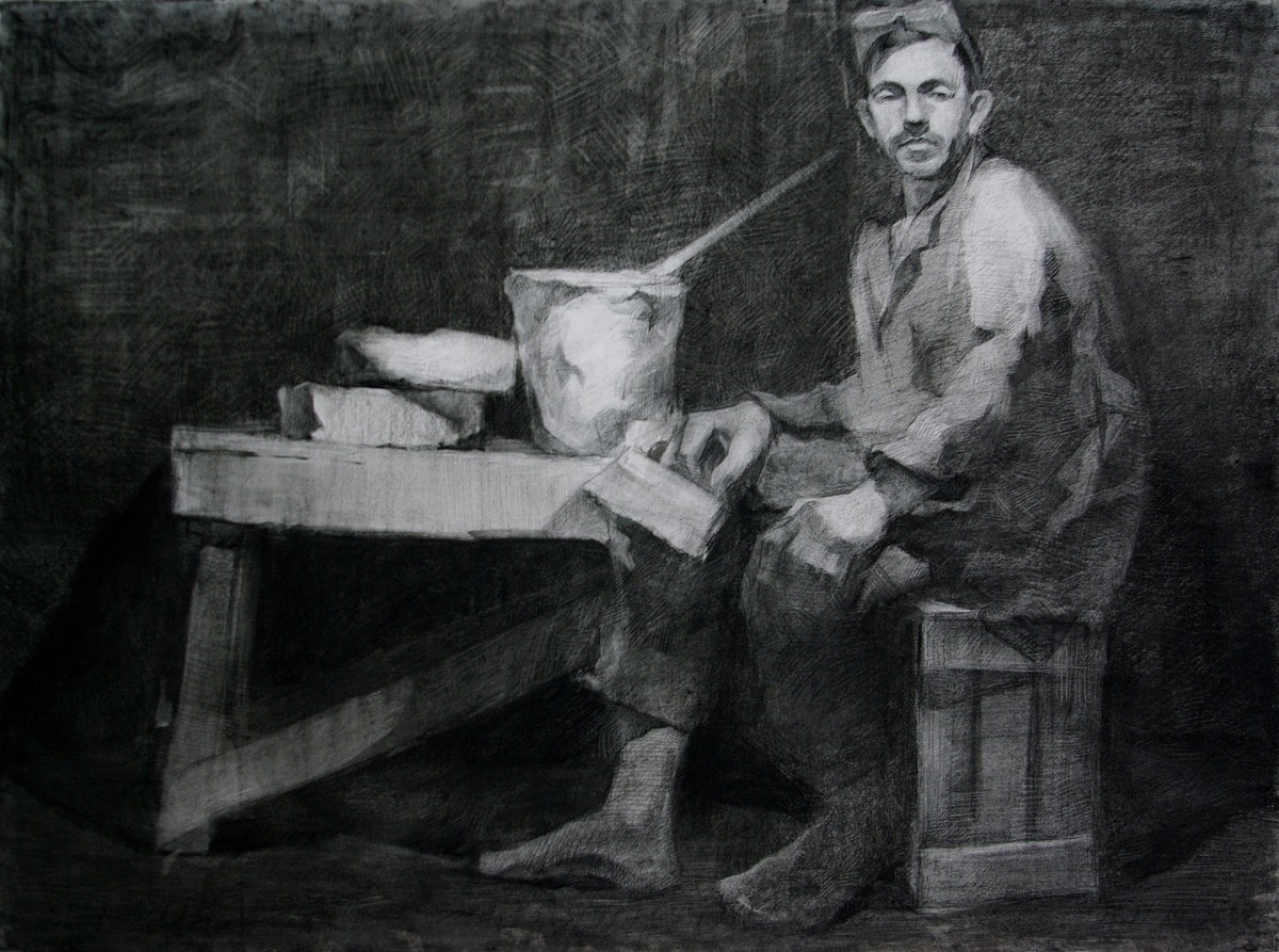 "Desen. Figură / semifigură. De lungă durată" by Pavel Donciu, 600x800mm, Russian sauce pe hârtie
