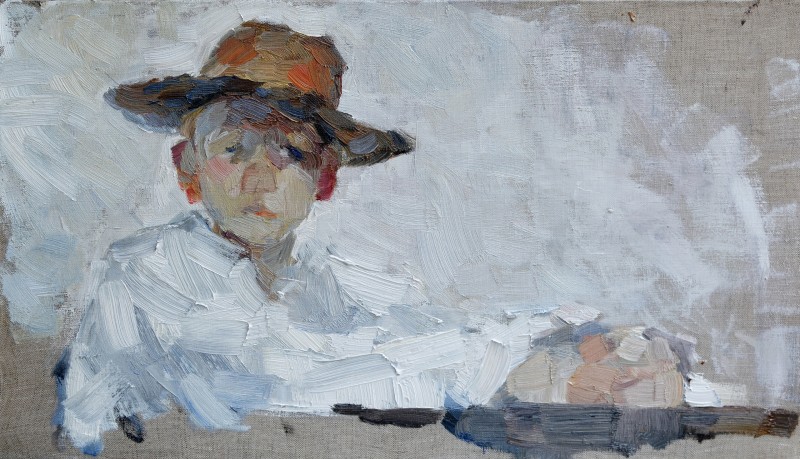 "Crochiu. Figură cu mâini" by Vasile Corețchii, 2020, oil on canvas
