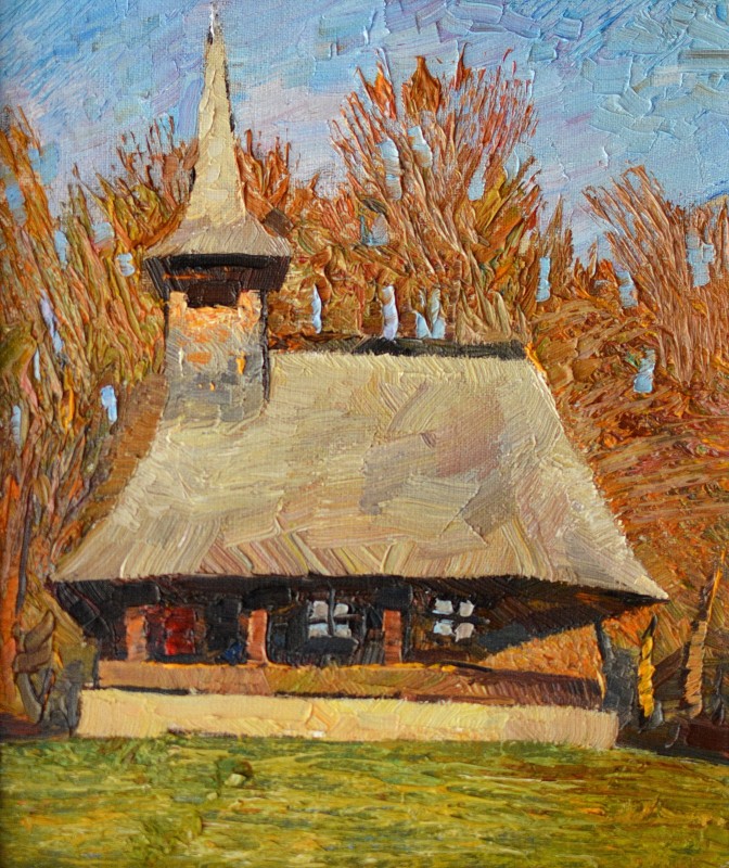 "Biserică. Sibiu. Astra" by Daniel Ceban, 2017, 300x250mm, ulei pe pânză