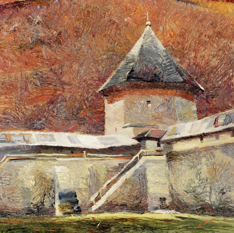 "Sucevița Monastery" by Anatol Ghimpu, 2002, 520x520mm, oil on canvas