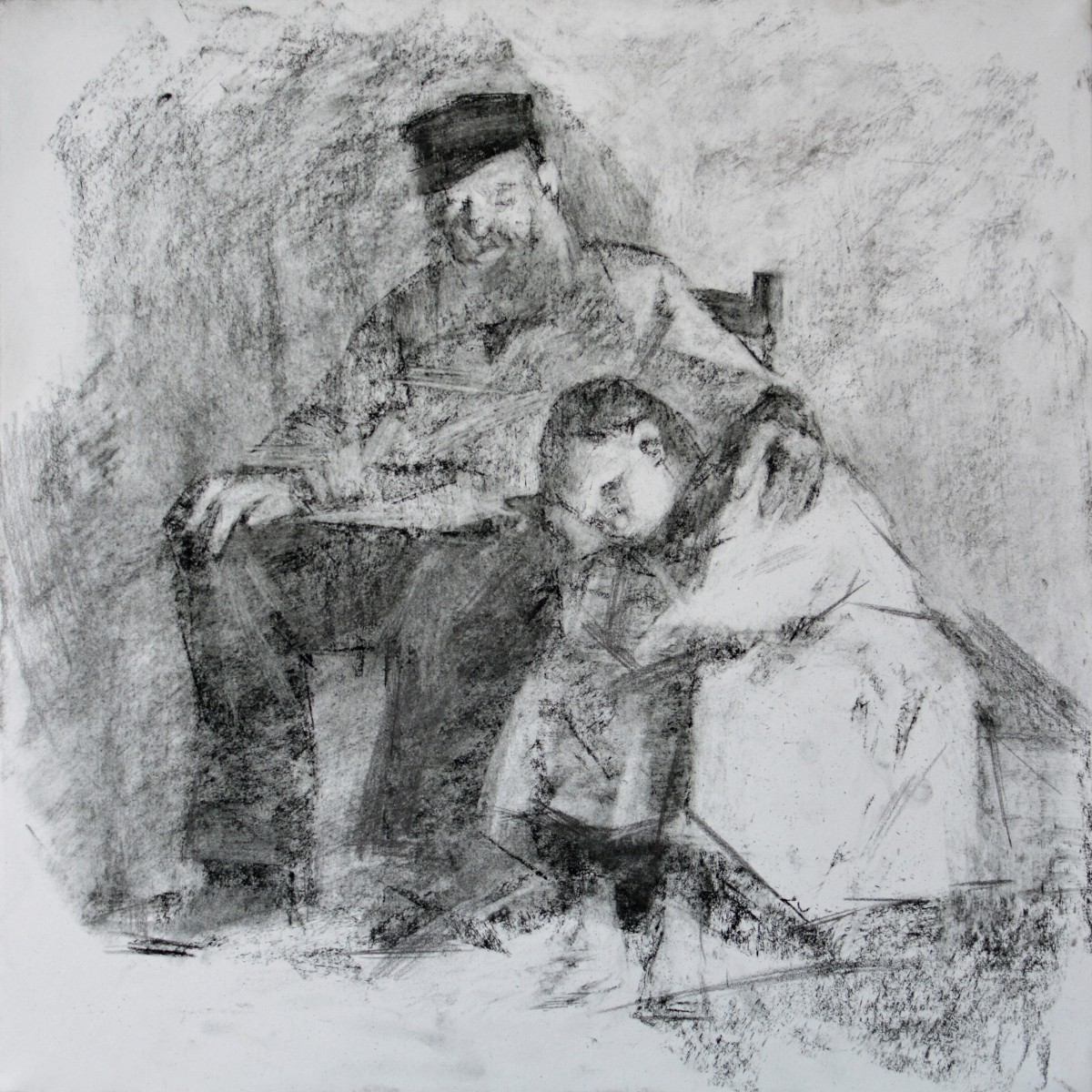 "Desen. Figură / semifigură" by Cezar Ciobanu, 300x300mm, сărbune pe hârtie