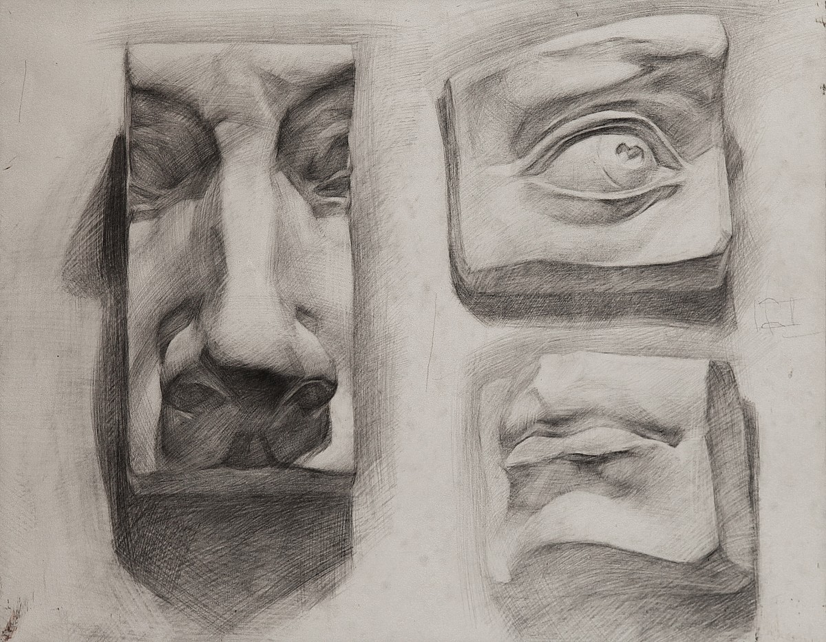 "Detaliile feței. Gips" by Lia Aminov, 2006, 400x500mm, creion pe hârtie