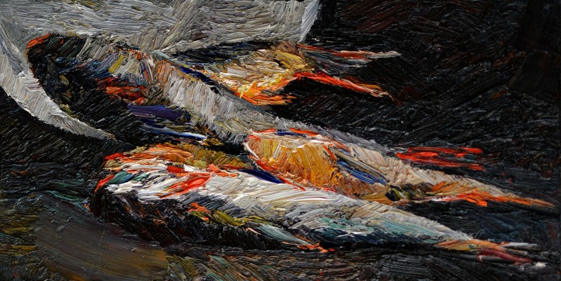 "Studiu. Pești" by Влада Cибуc, 2017, 200x400mm, масло / холст