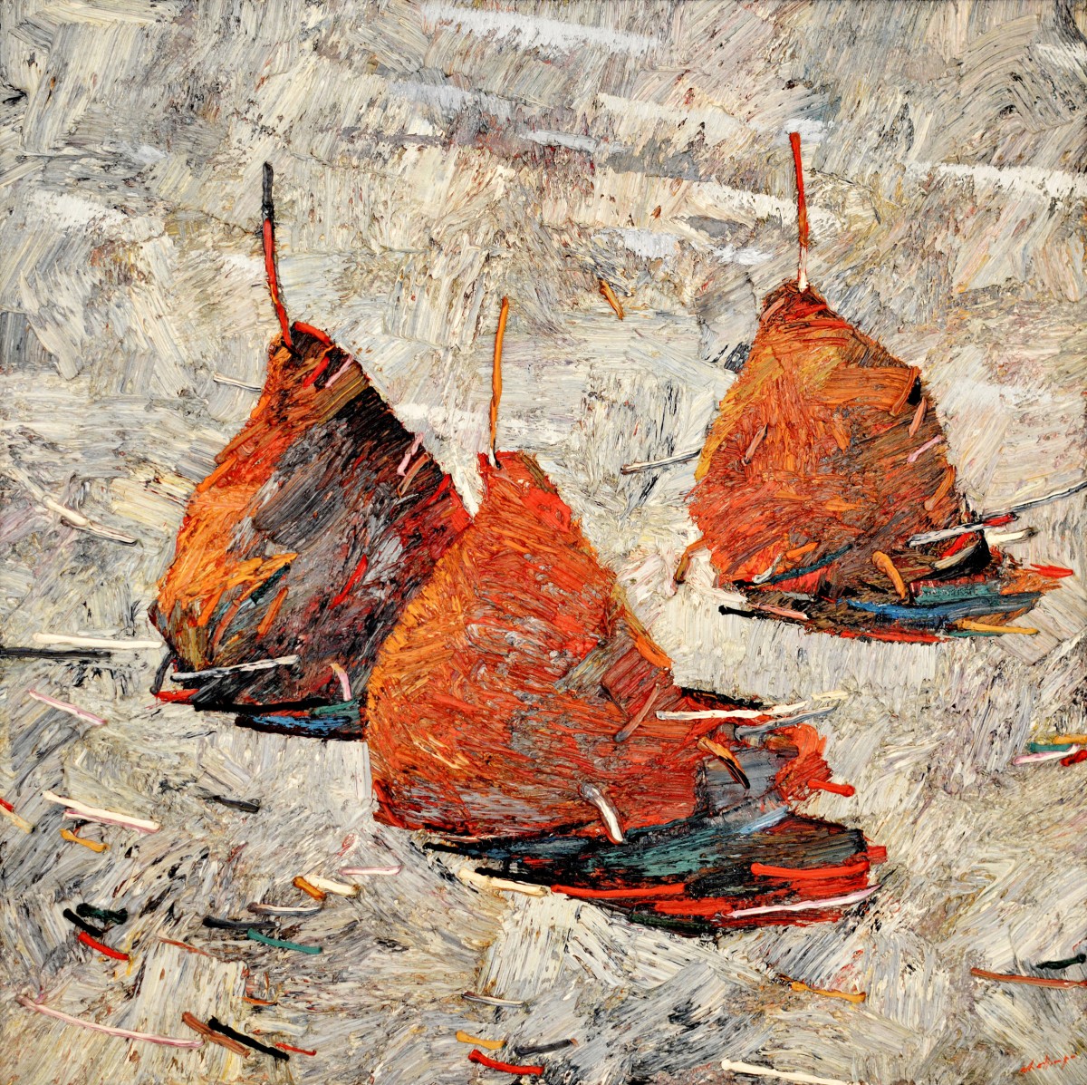 "Haystacks" by Anatol Ghimpu, 2002, 800x800mm, oil on canvas