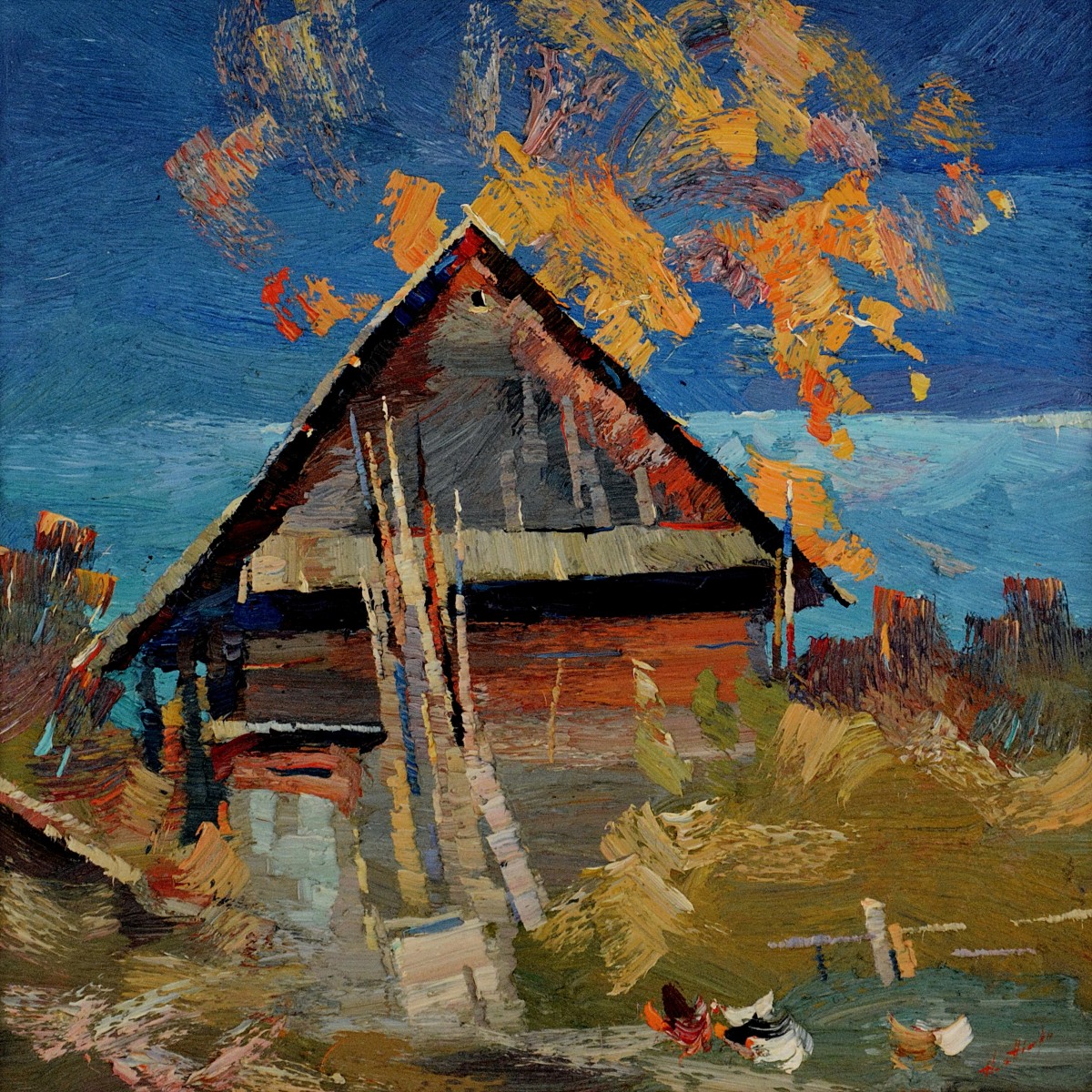 "Landscape. Moldovița" by Anatol Ghimpu, 2000, 520x520mm, oil on canvas