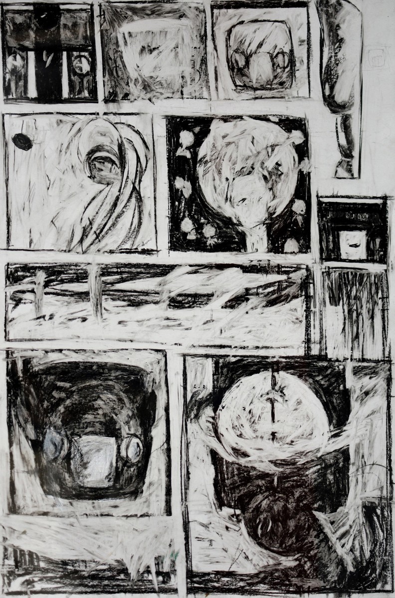 "Schițe la compoziție. Двое" by Carolina Leagul, 2012, 600x400mm, Russian sauce on paper