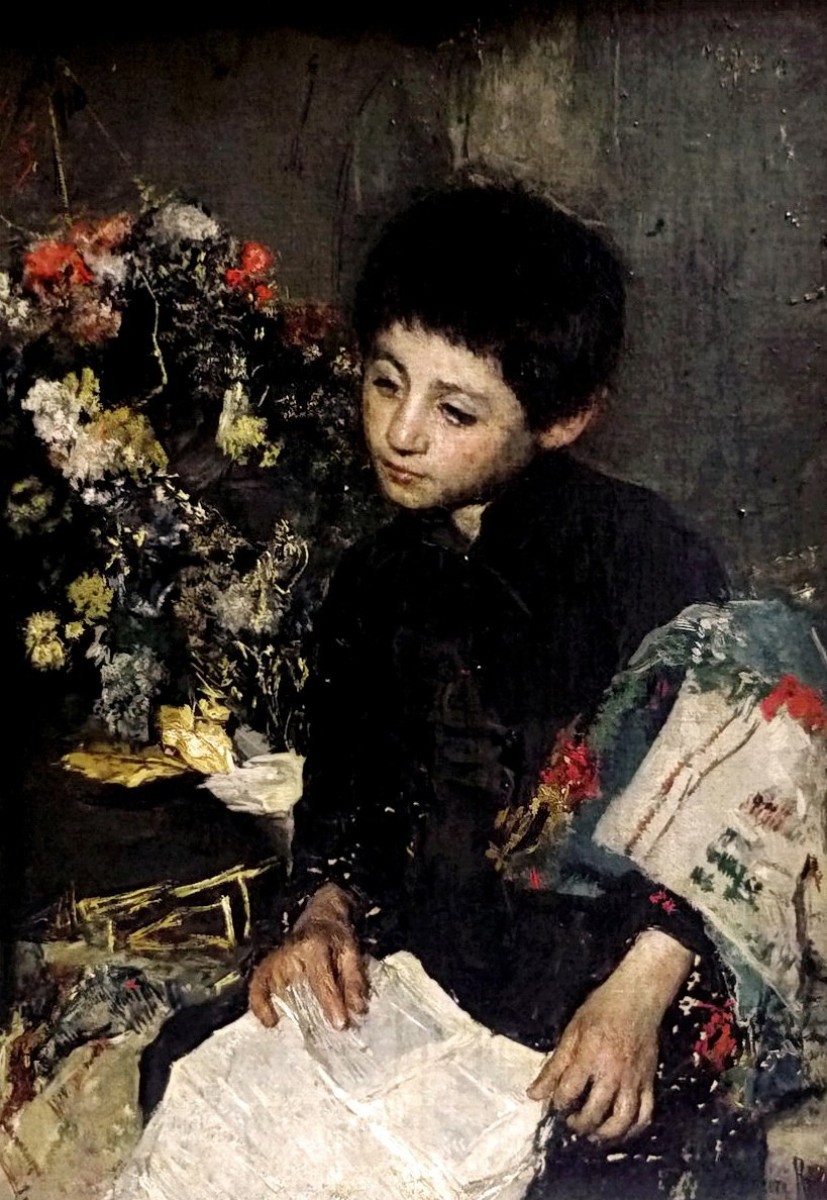 "Painting. Figure" by Antonio Mancini, oil on canvas