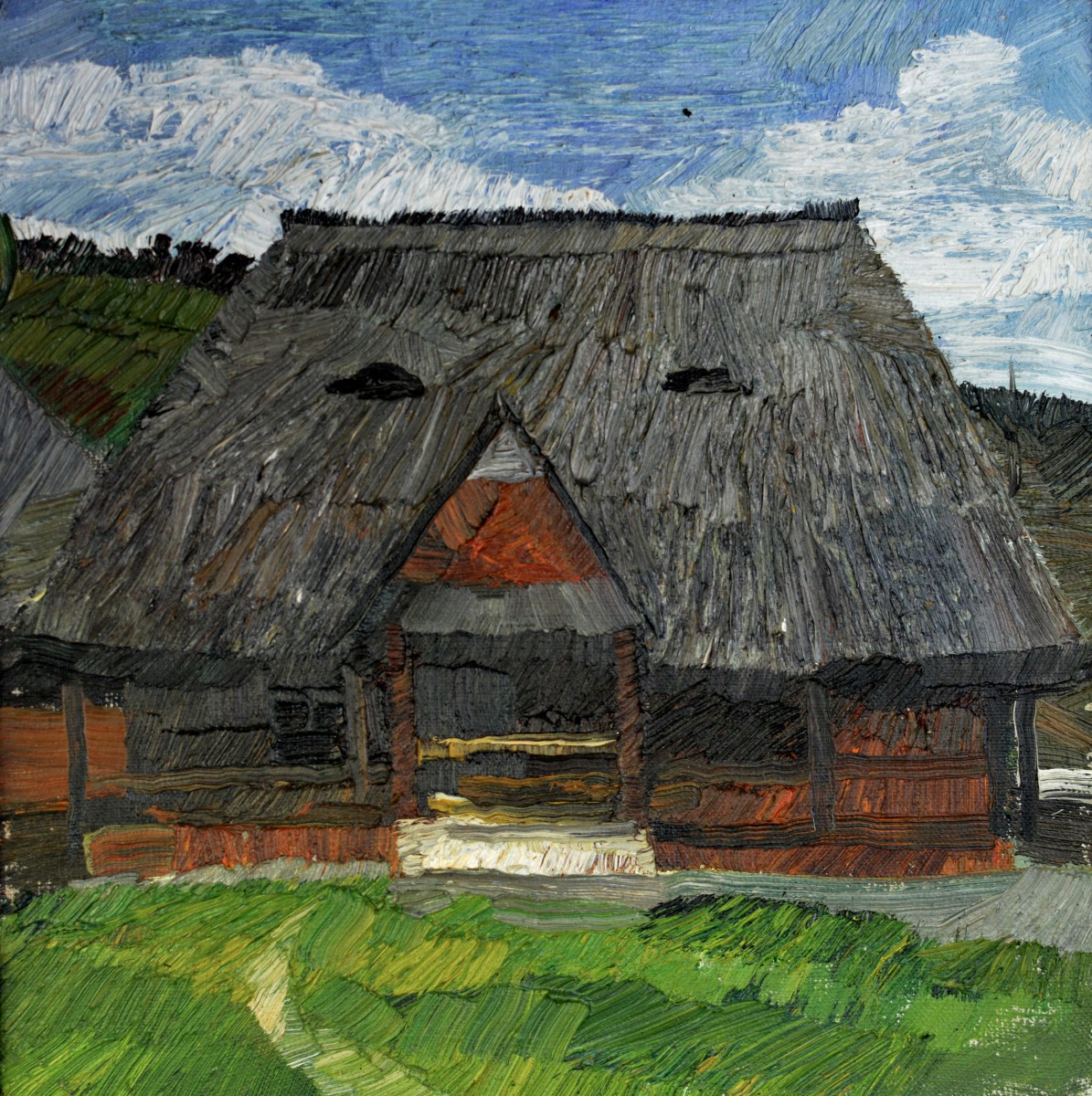 "Căsuță. Maramureș" by Iulia Stratan, 2010, 300x300mm, ulei pe pânză