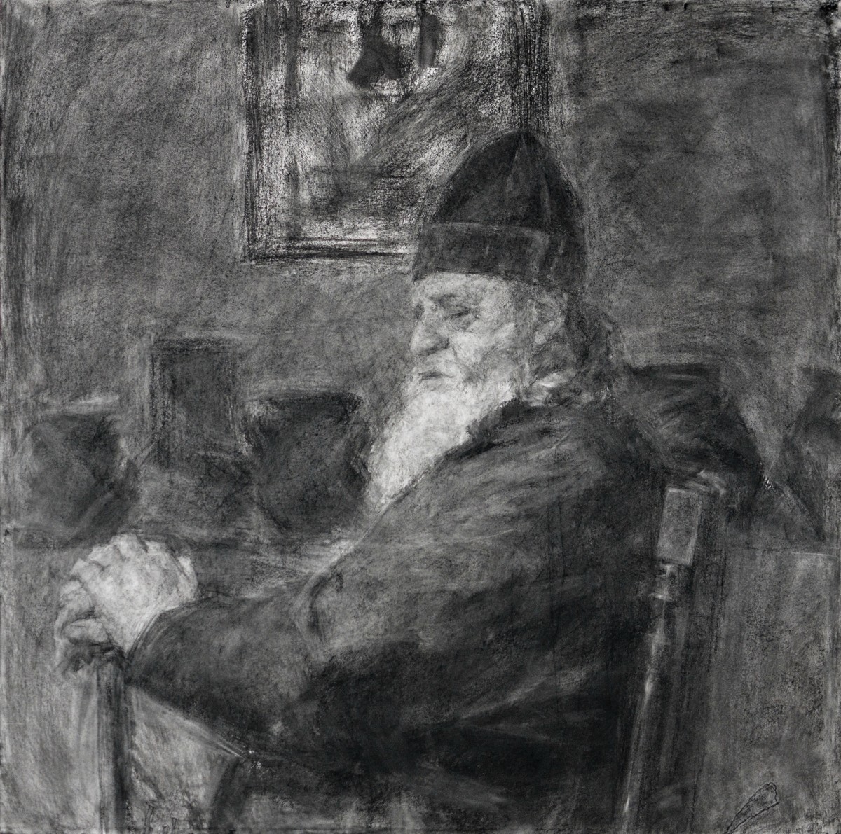 "Drawing. Portrait. Long term" by Eduard Leahu, 700x700mm, Russian sauce on paper