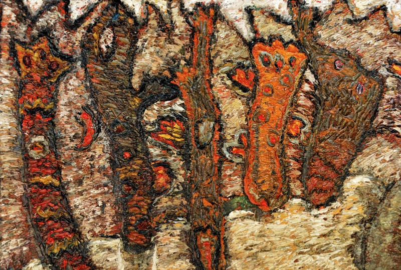 "Compoziție. „Copăcei”" by Олга Илиеш, 1999, 260x400mm, масло / холст