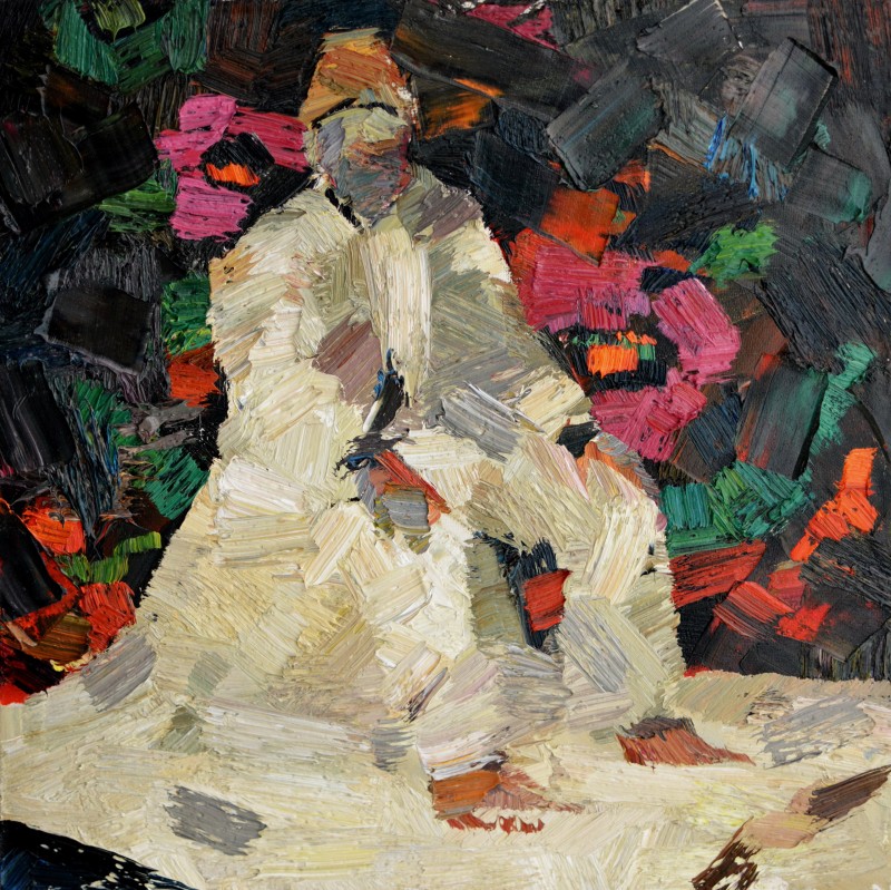 "Studiu. Figură în național" by Cezar Ciobanu, 2017, 420x420mm, oil on canvas