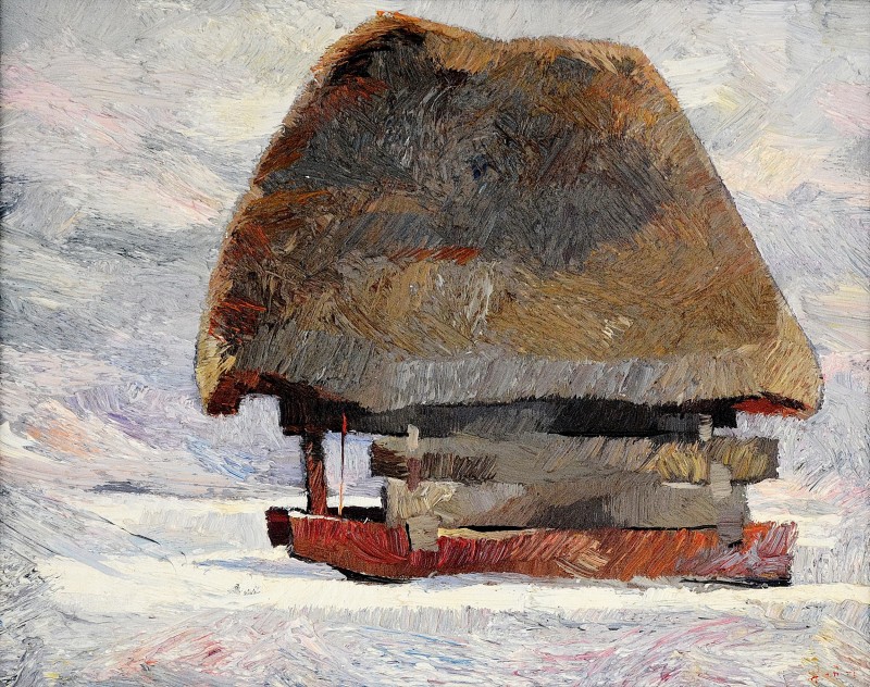 "Motiv de iarnă. Sibiu" by Anatol Ghimpu, 2004, 420x520mm, ulei pe pânză