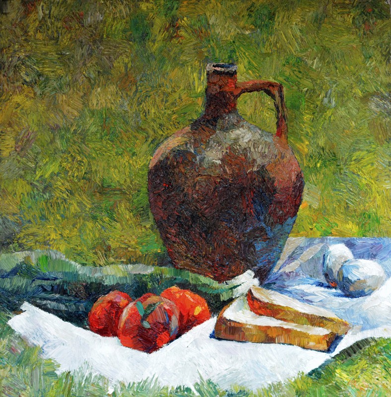 "Natură statică. Plein-air" by Cristina Demian, 2016, 420x420mm, oil on canvas