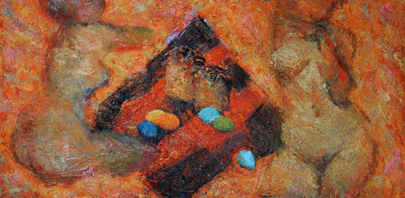 "Compoziție. Двое" by Виcтор Теслару, 2015, 420x840mm, масло / холст