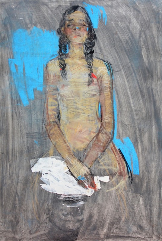 "Drawing. Nude" by Diana Rumeghea, 750x550mm, Russian sauce and pastel on paper