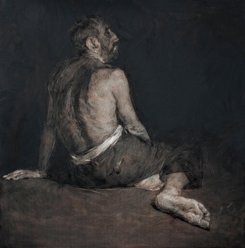 "Figure" by Eduard Leahu, 2022, 750x750mm, Russian sauce on paper