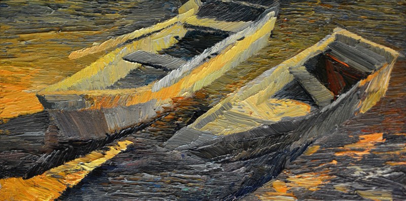 "Motiv. Bărci" by Dumitrița Znaida, 2017, 200x400mm, ulei pe pânză