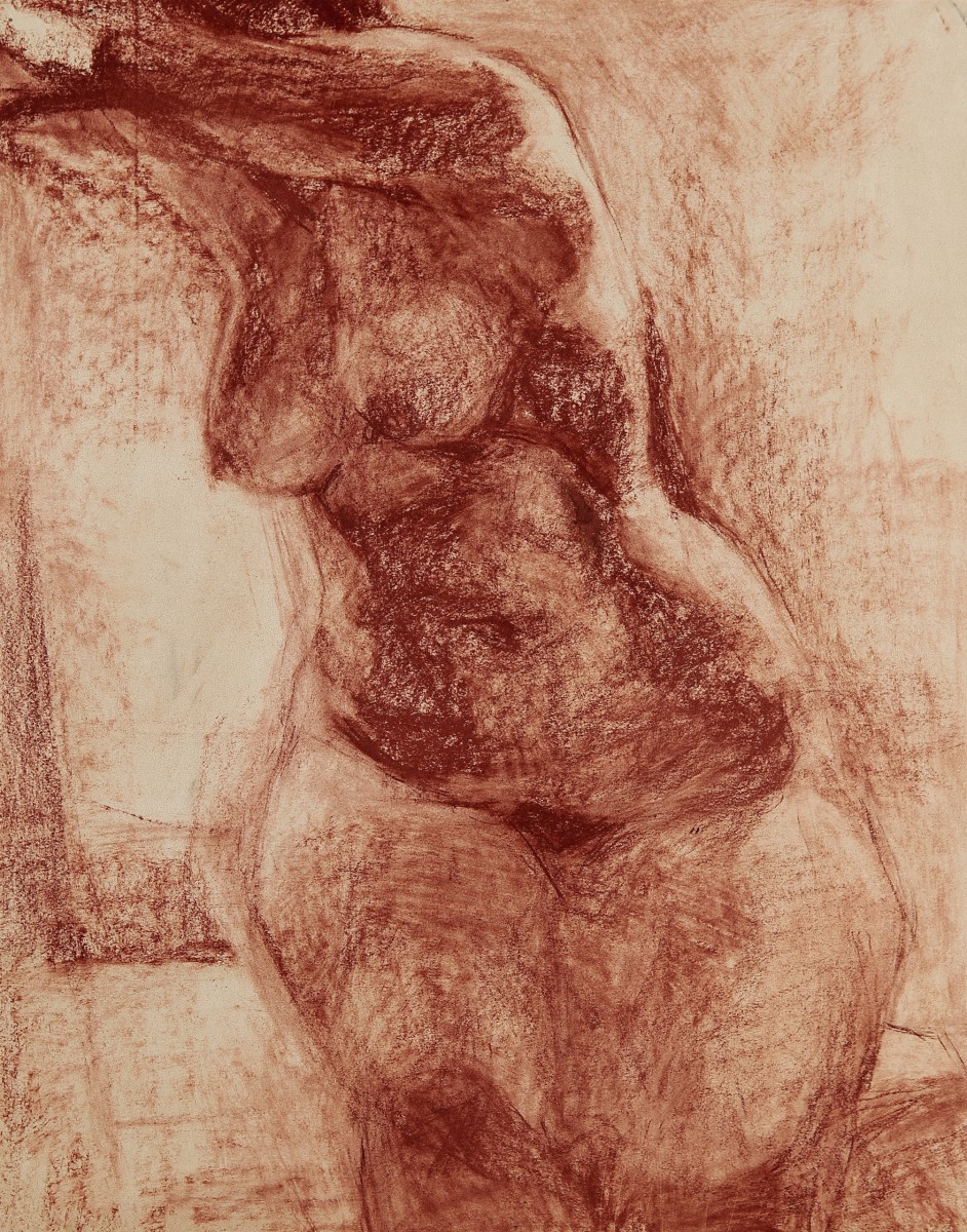 "Crochiu. Seminud" by Lina Aminov, 2005, 500x400mm, sanguine on paper