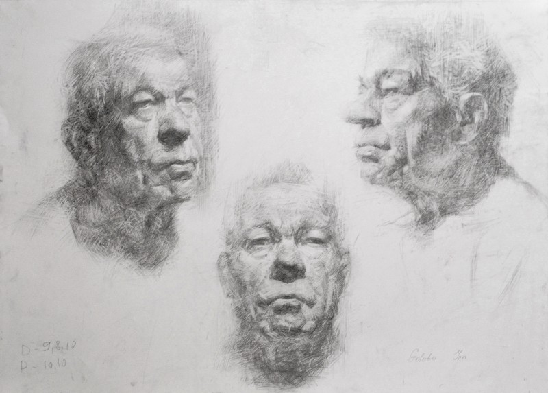 "Head (3 positions)" by Ion Golubei, 2014, 500x700mm, pencil on paper