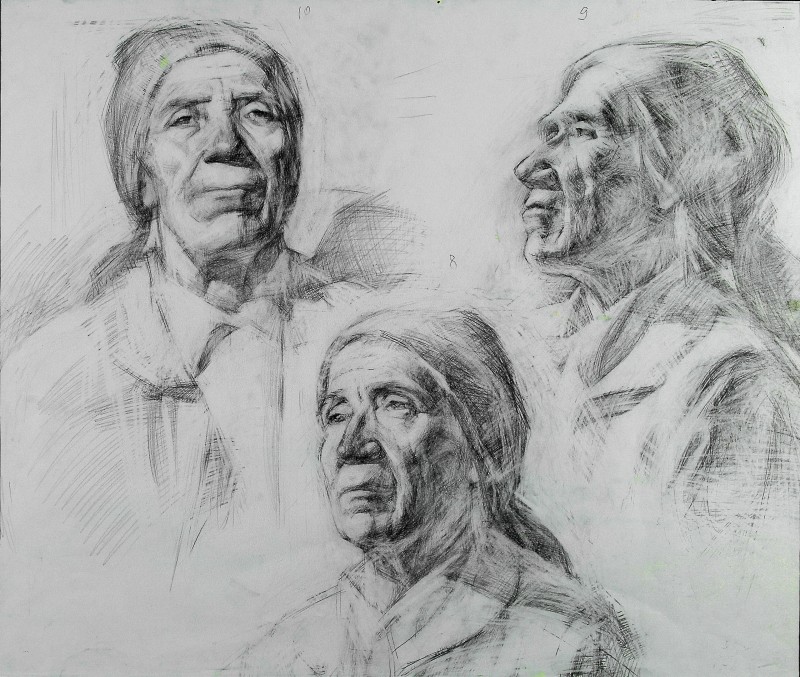 "Cap (3 poziții)" by Vasile Ignat, 2004, 400x500mm, creion pe hârtie