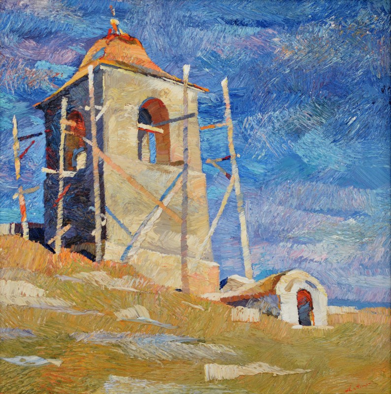 "Clopotnița din Butuceni" by Anatol Ghimpu, 2004, 520x520mm, ulei pe pânză