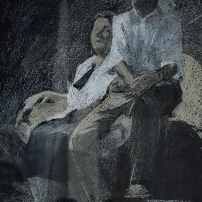 "Crochiu. Figură dublă" by Alexandra Clapatiuc, 2013, 400x300mm, Russian sauce on paper