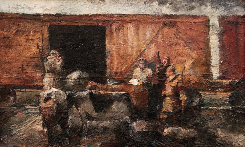 "Compoziție. Istorică" by Petru Botnarenco, 2007, 370x600mm, oil on canvas