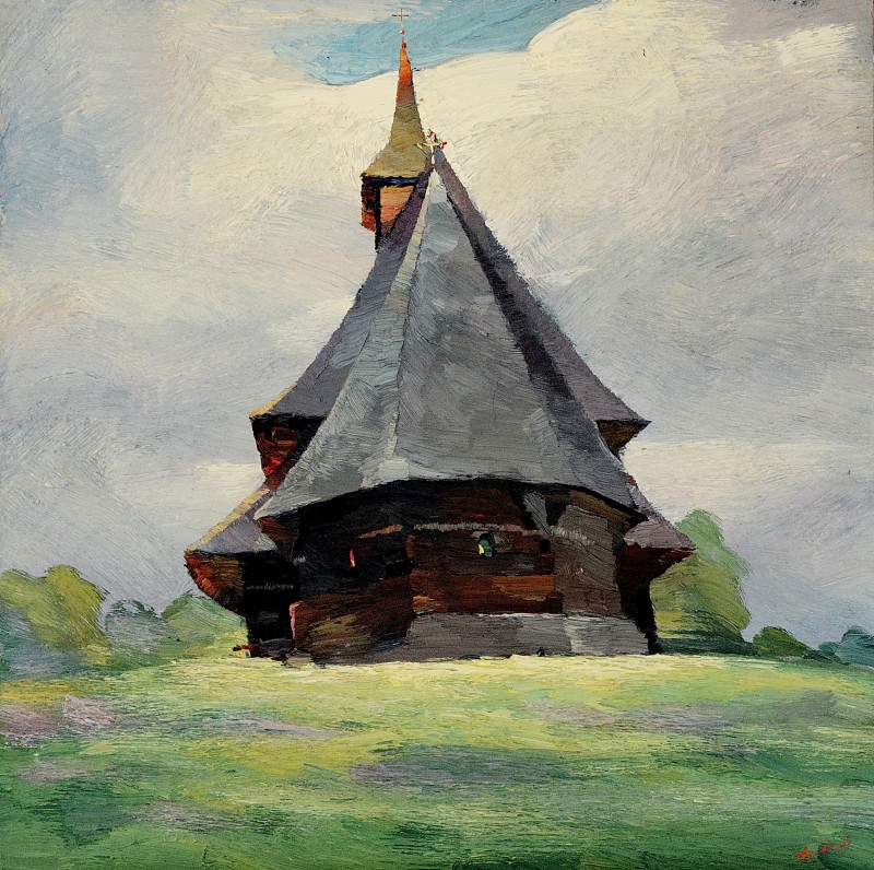 "Церквушка. с. Сырбь" by Анатол Гимпу, 2000, 680x680mm, масло / холст