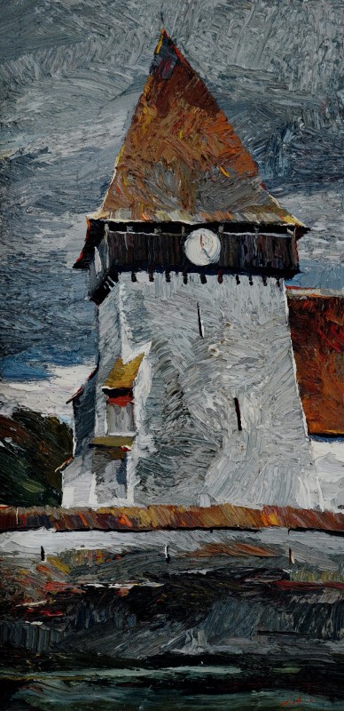 "Turnul" by Anatol Ghimpu, 2005, 600x300mm, ulei pe pânză