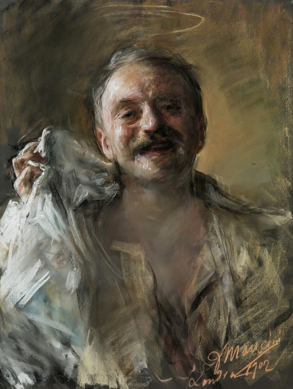 "Painting. Portrait" by Antonio Mancini, oil on canvas
