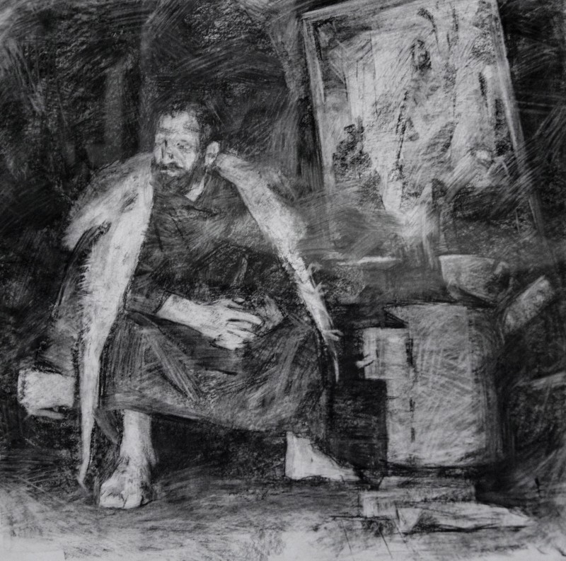 "Drawing. Figure" by Cezar Ciobanu, 400x400mm, Russian sauce on paper