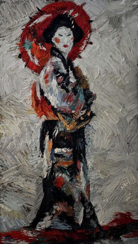 "Studiu. Gheișa" by Vlada Cibuc, 2016, 520x300mm, oil on canvas